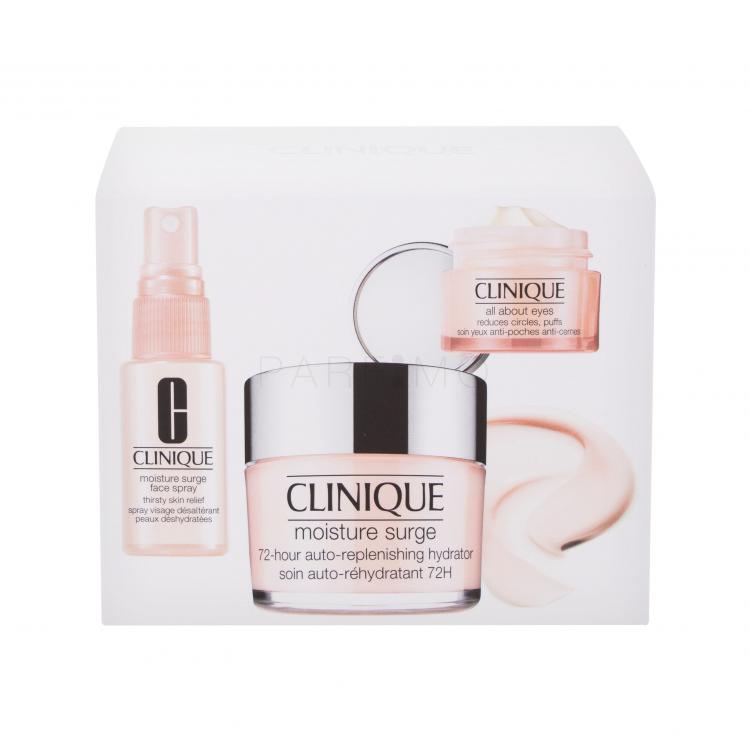 Clinique Moisture Surge Ultra Hydration Set cadou crema hidratanta de zi Moisture Surge 72-Hour Auto-Replenishing Hydrator 125 ml + spray de ten Moisture Surge Face Spray Thirsty Skin Relief 30 ml + crema de ochi All About Eyes 15 ml