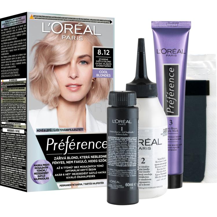 L&#039;Oréal Paris Préférence Cool Blondes Vopsea de păr pentru femei 60 ml Nuanţă 8.12