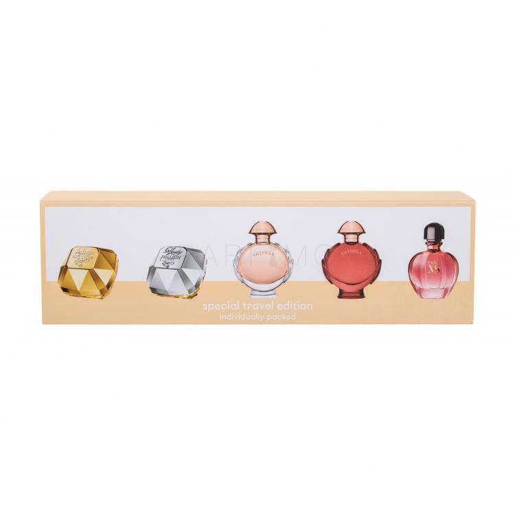 Paco Rabanne Mini Set Set cadou apă de parfum Pure XS 6 ml + apă de parfum Lady Million 5 ml + apă de parfum Lady Million Lucky 5 ml + apă de parfum Olympea 6 ml + apă de parfum Olympea Legend 6 ml