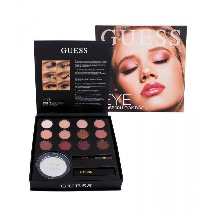 GUESS Look Book Eye Set cadou Fard de pleoape 12 x 1,16 g + mascara Black 4 ml + creion de ochi Black 0,5 g + oglindă