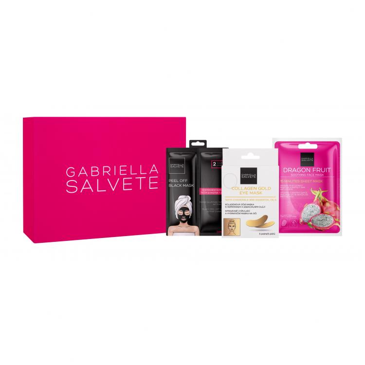 Gabriella Salvete Face Masks Set cadou Mască de față Dragon Fruit Soothing Face Mask 1 buc + mască de față Creamy Black Peel Off Mask 2 x 8 ml + mască de ochi Collagen Gold Eye Mask 5 buc