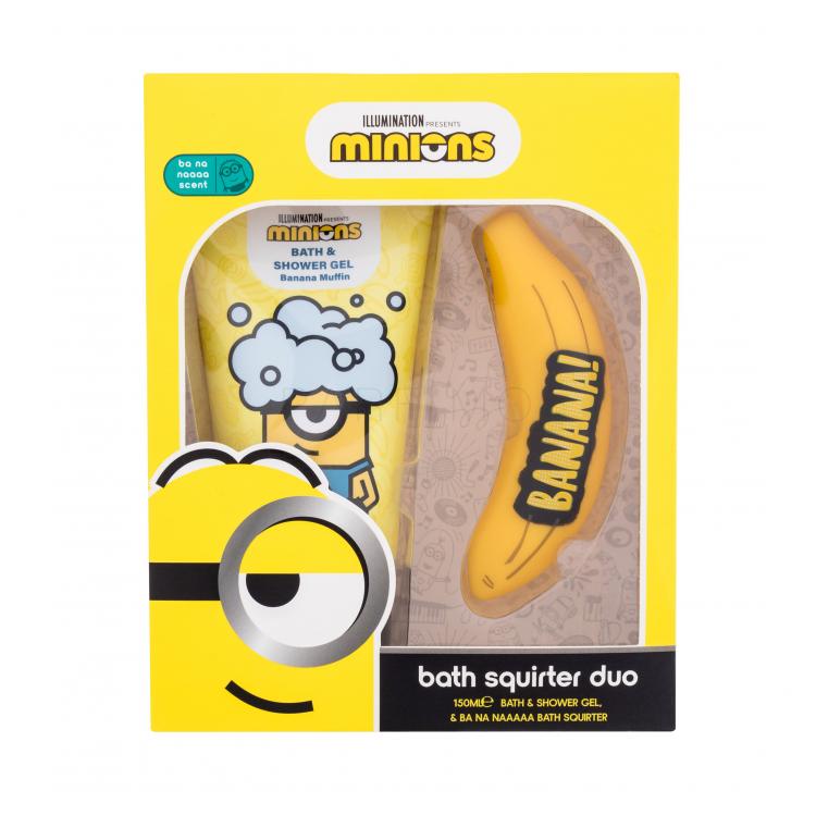 Minions Bath Squirter Duo Set cadou Gel de duș Minions Bath &amp; Shower Gel Banana Muffin 150 ml + jucărie de baie