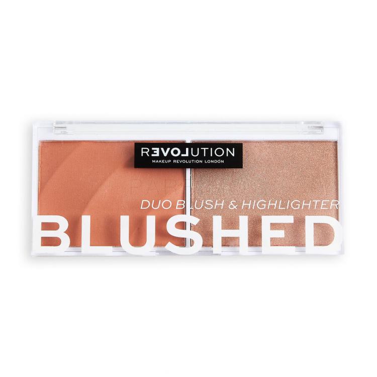 Revolution Relove Colour Play Blushed Duo Blush &amp; Highlighter Konturovací paletka pentru femei 5,8 g Nuanţă Queen