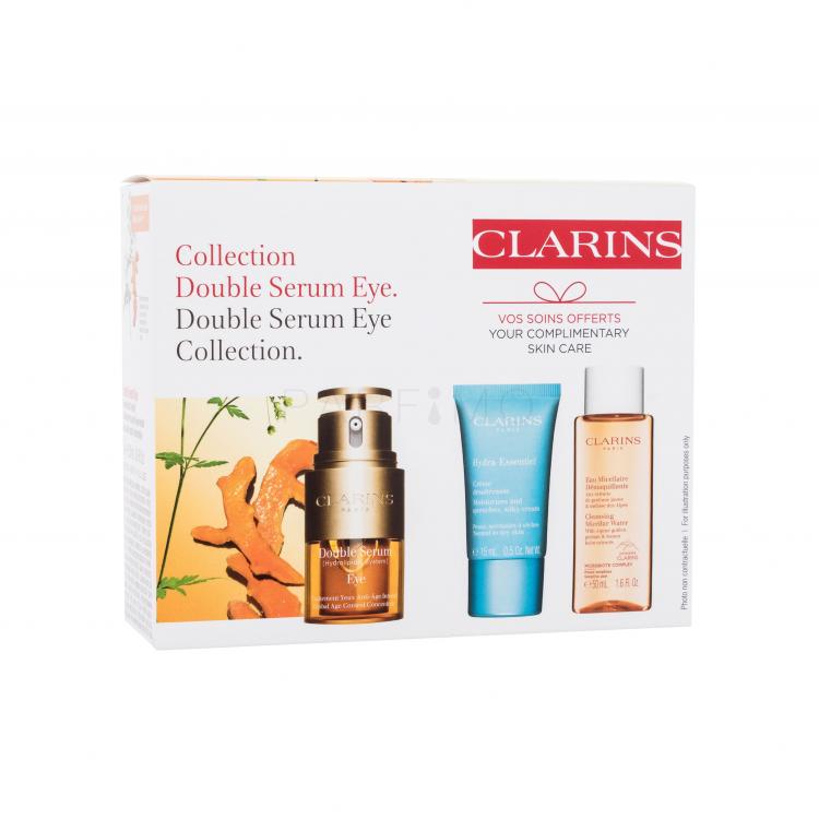 Clarins Double Serum Eye Collection Set cadou Ser pentru ochi Double Serum Eye 20 ml + cremă de zi Hydra-Essentiel 15 ml + apă micelară Cleansing Micellar Water 50 ml