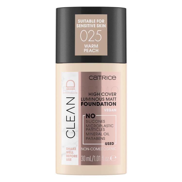 Catrice Clean ID Luminous Matt Fond de ten pentru femei 30 ml Nuanţă 025 Warm Peach