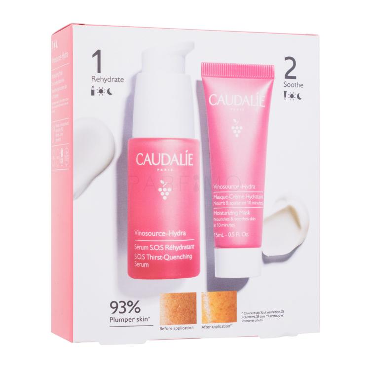 Caudalie Vinosource-Hydra Set cadou Ser facial Vinosource-Hydra S.O.S. Thirst-Quenching Serum 30 ml + mască de față Vinosource-Hydra Moisturizing Mask 15 ml