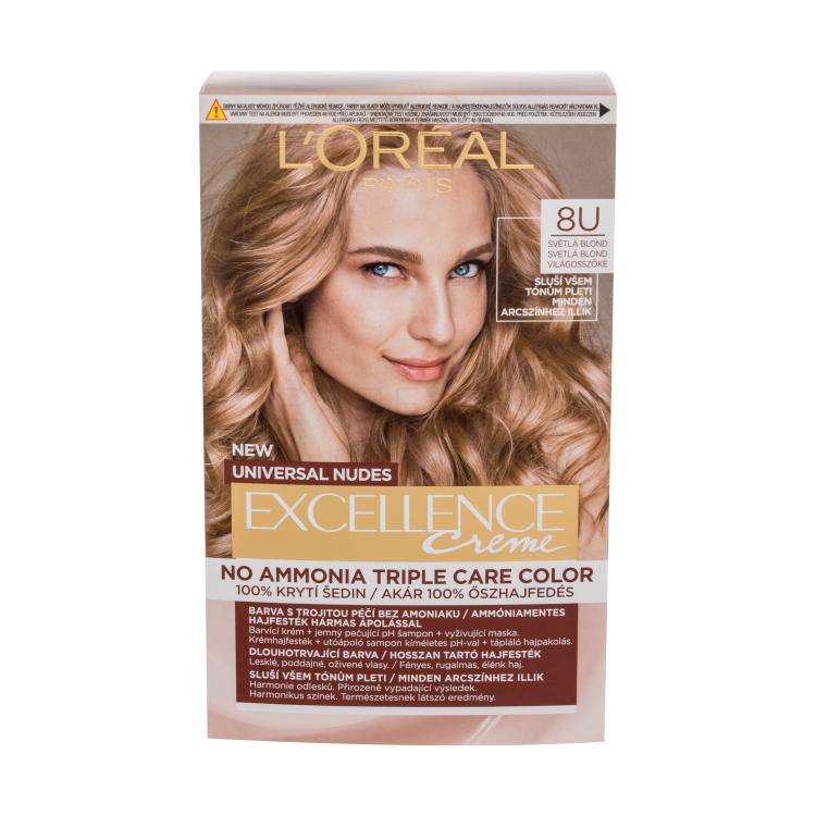 L&#039;Oréal Paris Excellence Creme Triple Protection Vopsea de păr pentru femei 48 ml Nuanţă 8U Light Blonde Cutie cu defect