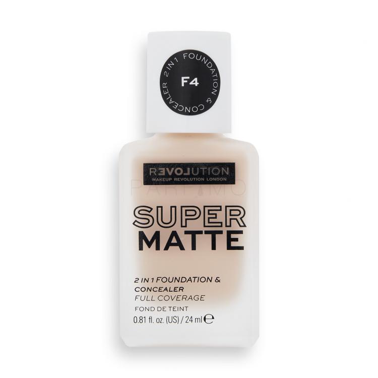 Revolution Relove Super Matte 2 in 1 Foundation &amp; Concealer Fond de ten pentru femei 24 ml Nuanţă F4