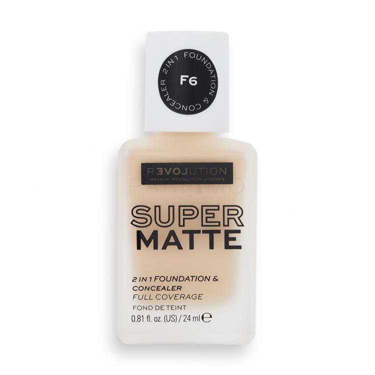 Revolution Relove Super Matte 2 in 1 Foundation &amp; Concealer Fond de ten pentru femei 24 ml Nuanţă F6