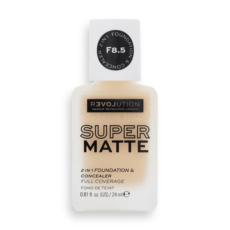 Revolution Relove Super Matte 2 in 1 Foundation &amp; Concealer Fond de ten pentru femei 24 ml Nuanţă F8.5