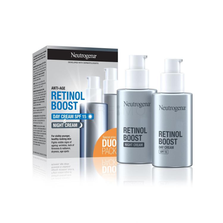 Neutrogena Retinol Boost Duo Pack Set cadou Cremă de zi pentru față Retinol Boost Day Cream SPF15 50 ml + cremă de noapte Retinol Boost Night Cream 50 ml