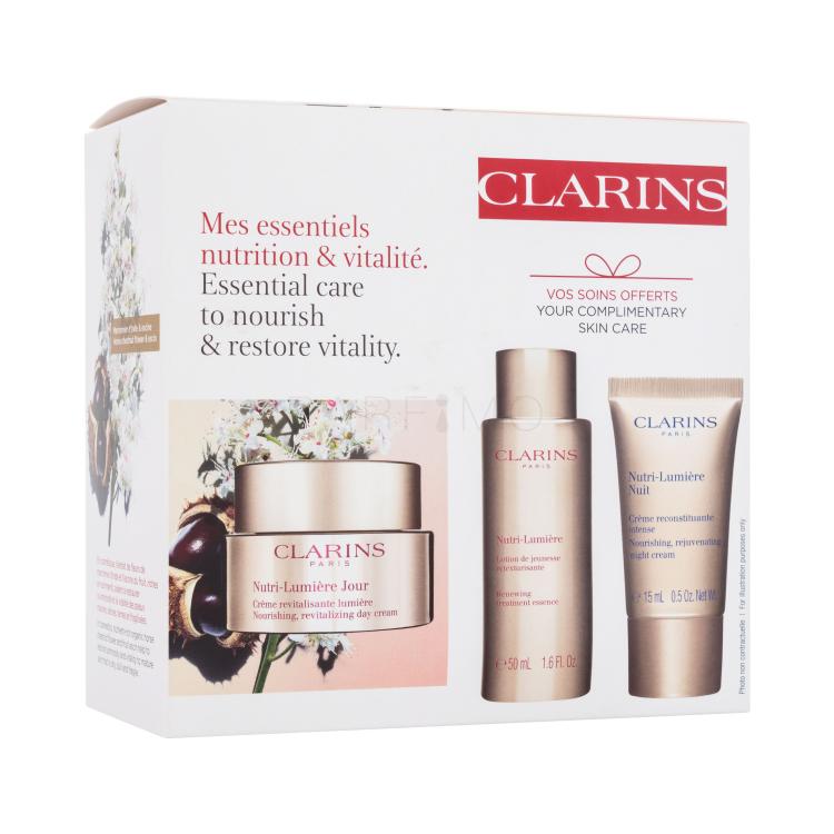 Clarins Nutri-Lumière Set cadou Cremă de zi Nutri-Lumiére Day Cream 50 ml + cremă de noapte Nutri-Lumiére Night Cream 15 ml + ser facial Nutri-Lumiére Treatment Essence 50 ml