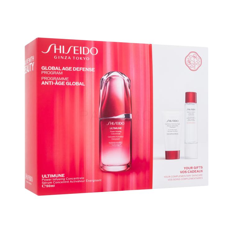 Shiseido Ultimune Global Age Defense Program Set cadou Ser facial Ultimune Power Infusing Concentrate 50 ml + spumă de curățare Clarifying Cleansing Foam 30 ml + loțiune facială Treatment Softener 30 ml