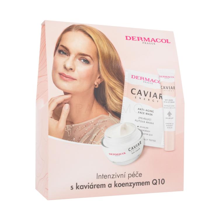 Dermacol Caviar Energy Set cadou Cremă de zi pentru față Caviar Energy Day Cream 50 ml + cremă pentru fermitatea pielii Caviar Energy Eye &amp; Lip Cream 15 ml + mască de față Caviar Energy Face Mask 2 x 8 ml