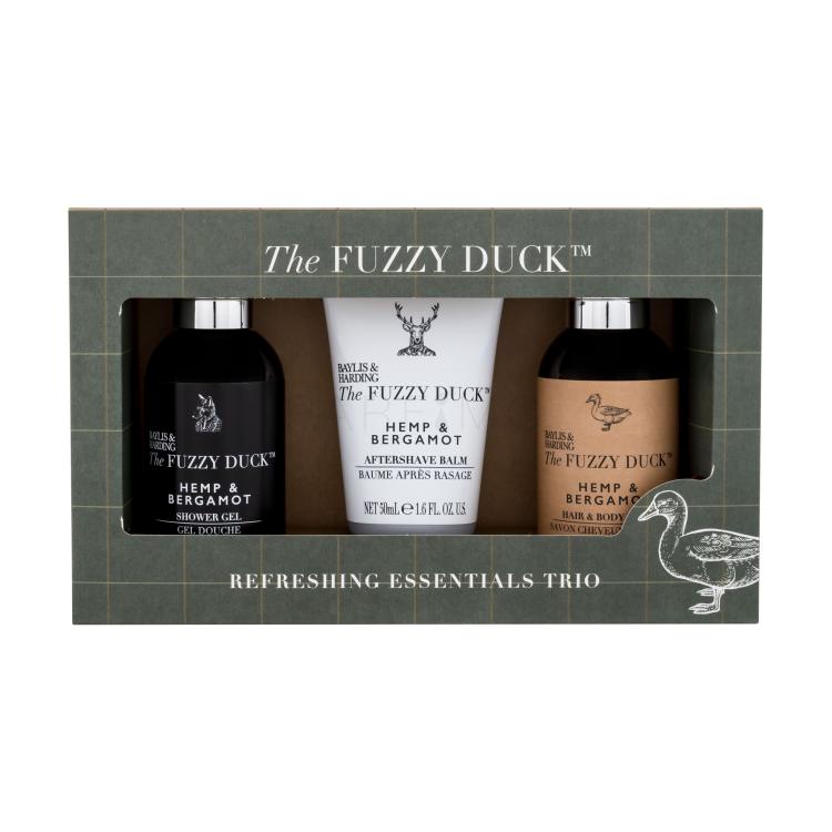 Baylis &amp; Harding The Fuzzy Duck™ Refreshing Essentials Trio Set cadou Gel de duș The Fuzzy Duck Hemp &amp; Bergamot 100 ml + șampon The Fuzzy Duck Hemp &amp; Bergamot 100 ml + balsam după ras The Fuzzy Duck Hemp &amp; Bergamot 50 ml