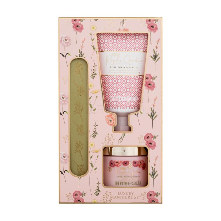 Baylis &amp; Harding Royale Garden Luxury Manicure Set Set cadou Cremă de mâini Royale Garden Rose, Poppy &amp; Vanilla 50 ml + sare minerală Royale Garden Rose, Poppy &amp; Vanilla 70 g + pilă de unghii