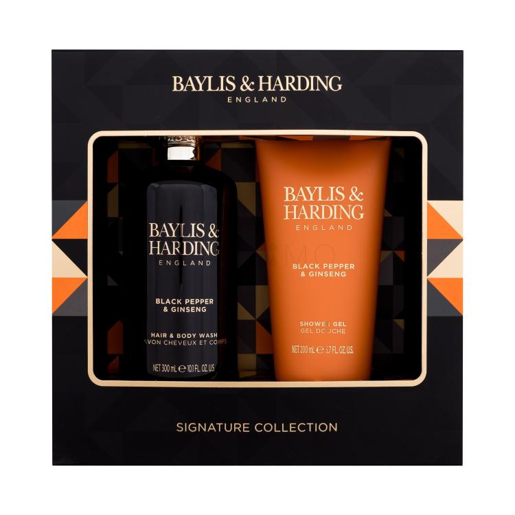 Baylis &amp; Harding For Him Black Pepper &amp; Ginseng Signature Collection Set cadou Gel de duș pentru păr și corp Black Pepper &amp; Ginseng 300 ml + gel de duș Black Pepper &amp; Ginseng 200 ml