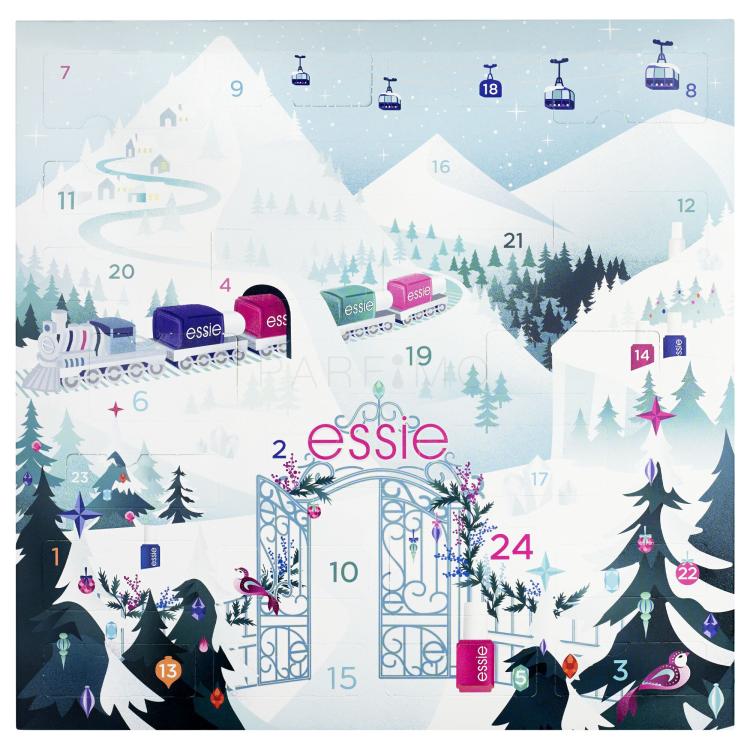 Essie Nail Lacquer Express Train Advent Calendar Set cadou Lac de unghii 8 x 13,5 ml + lac de unghii 1 x 10 ml + lac de unghii 14 x 5 ml + dizolvant pentru lac de unghii 25 ml