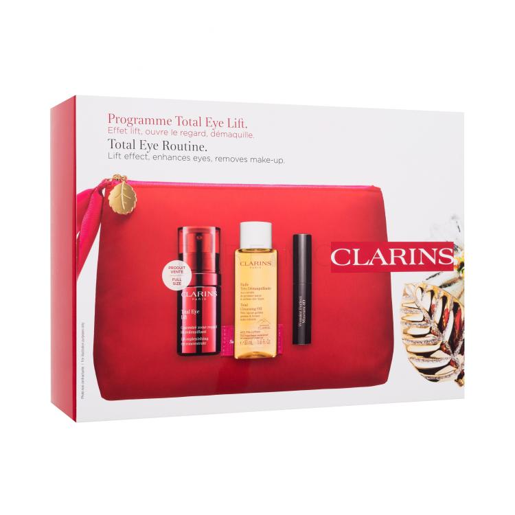 Clarins Total Eye Lift Routine Set cadou Cremă de ochi Total Eye Lift 15 ml + Wonder Perfect Mascara 4D 3 ml 01 Perfect Black + demachiant Total Cleansing Oil 50 ml + geantă cosmetică