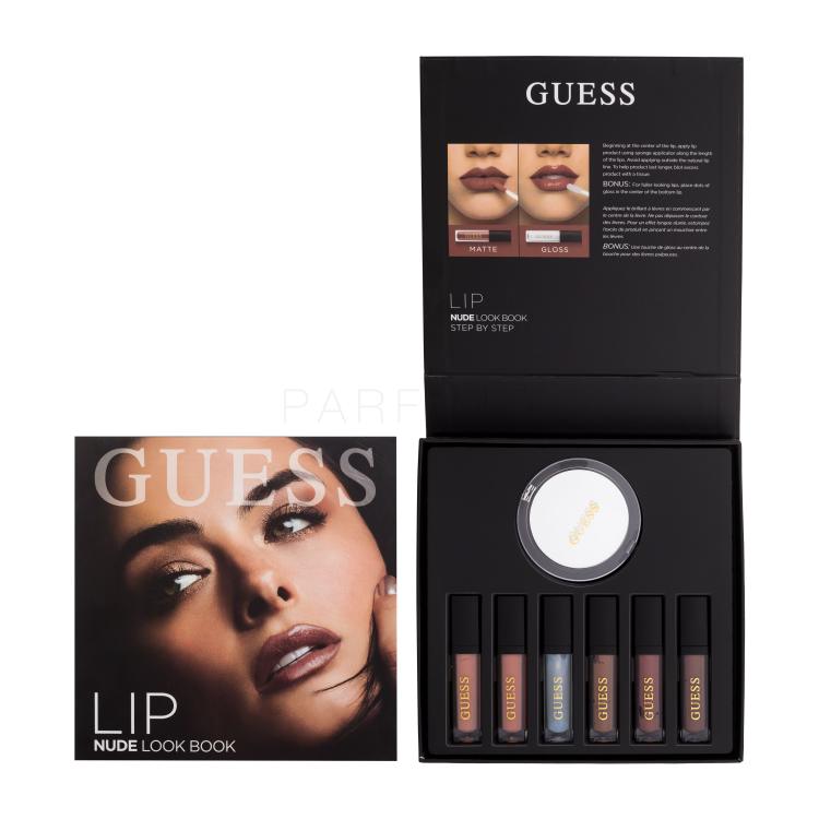 GUESS Look Book Lip Set cadou Ruj de buze 3 x 4 ml + luciu de buze 3 x 4 ml + oglindă