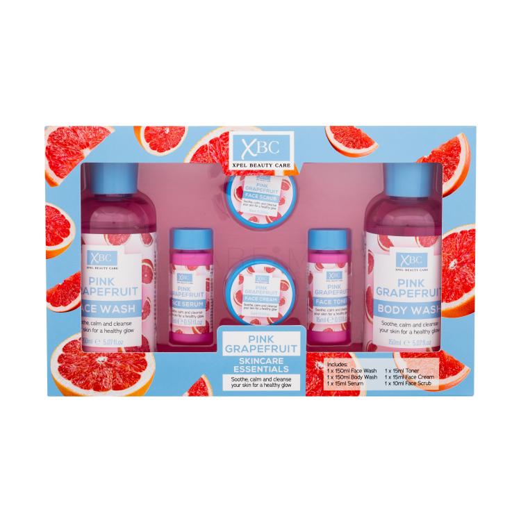 Xpel Pink Grapefruit Skincare Essentials Set cadou Gel de duș Pink Grapefruit 150 ml + gel pentru curățarea feței Pink Grapefruit 150 ml + ser pentru față Pink Grapefruit 15 ml + tonic facial Pink Grapefruit 15 ml + cremă de față Pink Grapefruit 15 ml + exfoliant de față Pink Grapefruit 10 ml