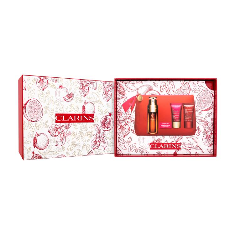 Clarins Double Serum &amp; Multi-Intensive Collection Set cadou Ser facial Double Serum 50 ml + cremă de față Rose Radiance Cream 15 ml + cremă de noapte Super Restorative 15 ml + geantă cosmetică