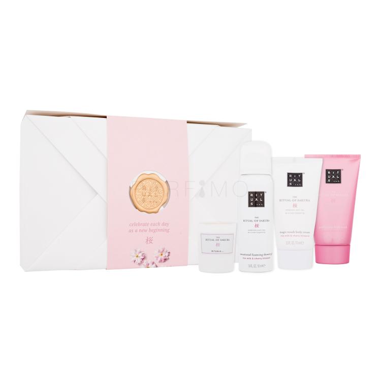 Rituals The Ritual Of Sakura 4 Renewing Bestsellers Set cadou Cremă de corp The Ritual Of Sakura 70 ml + spumă de duș The Ritual Of Sakura 50 ml + exfoliant de corp The Ritual Of Sakura 70 ml + lumânare parfumată