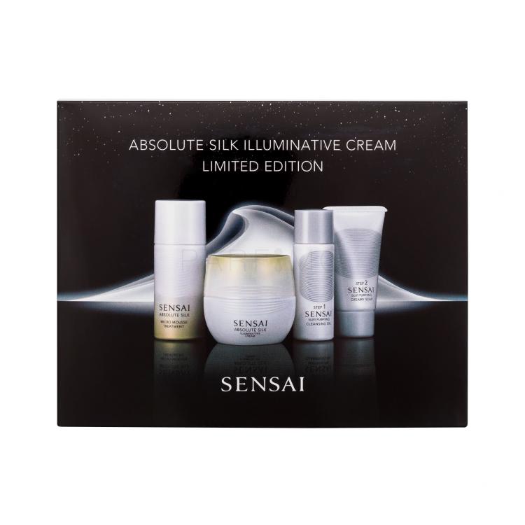 Sensai Absolute Silk Illuminative Cream Limited Edition Set cadou Cremă de zi pentru față Absolute Silk Illuminative Cream 40 ml + ulei demachiant Silky Purifying Cleansing Oil 30 ml + săpun pentru curățarea feței Silky Purifying Creamy Soap 30 ml + spumă de față Absolute Silk Micro Mousse Treatment