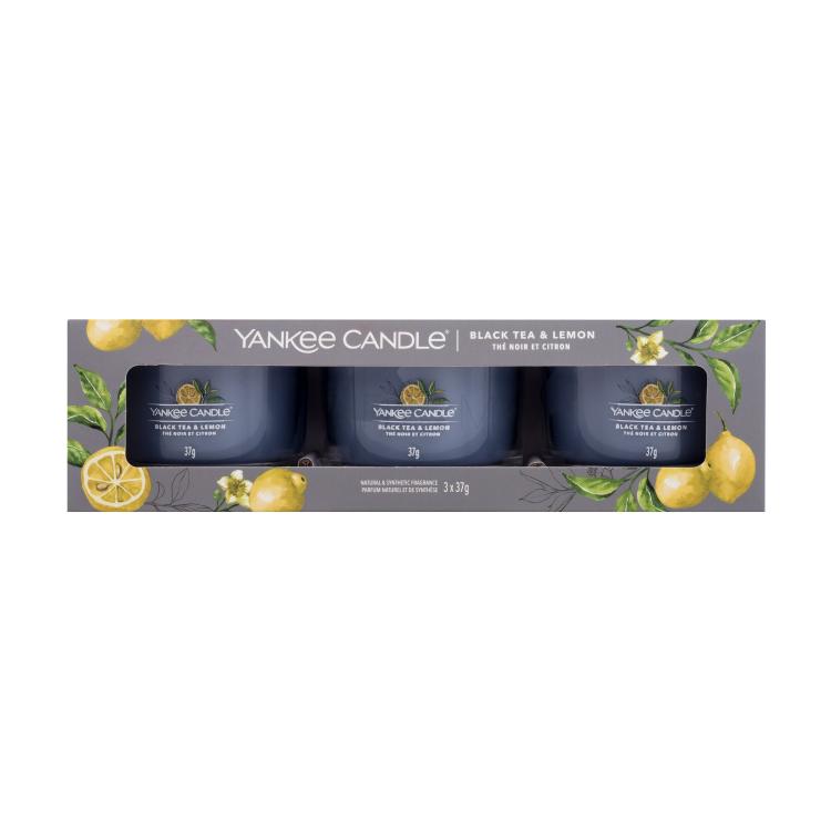 Yankee Candle Black Tea &amp; Lemon Set cadou Lumânări parfumate 3 x 37 g