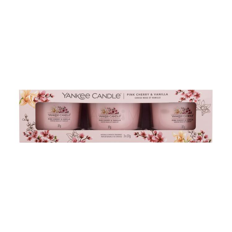 Yankee Candle Pink Cherry &amp; Vanilla Set cadou Lumânări parfumate 3 x 37 g