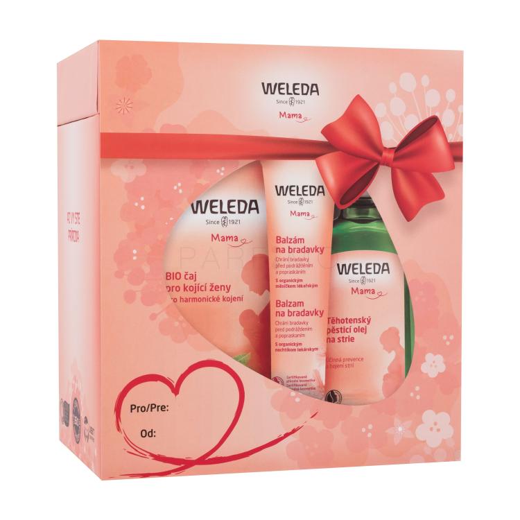 Weleda Mother Stretch Mark Massage Oil Set cadou Ulei pentru vergeturi Mother Stretch Mark Massage Oil 100 ml + balsam pentru mameleoane Mother Nipple Balm 25 g + ceai pentru mămici Mother Nursing Tea 40 g Cutie cu defect