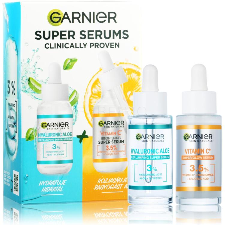 Garnier Skin Naturals Super Serums Set cadou Ser pentru față Skin Naturals Vitamin C 30 ml + ser pentru față Skin Naturals Hyaluronic Aloe 30 ml