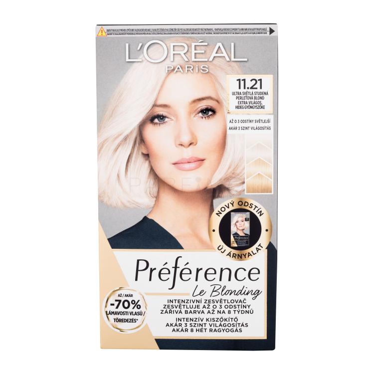 L&#039;Oréal Paris Préférence Le Blonding Vopsea de păr pentru femei 1 buc Nuanţă 11.21 Ultra Light Cold Pearl Blonde