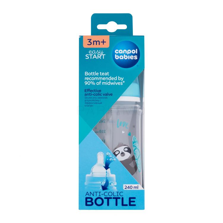 Canpol babies Exotic Animals Easy Start Anti-Colic Bottle Blue 3m+ Biberoane pentru copii 240 ml