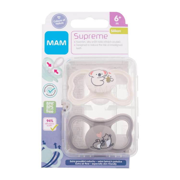 MAM Supreme Silicone Pacifier 6m+ White &amp; Grey Suzete pentru copii 2 buc