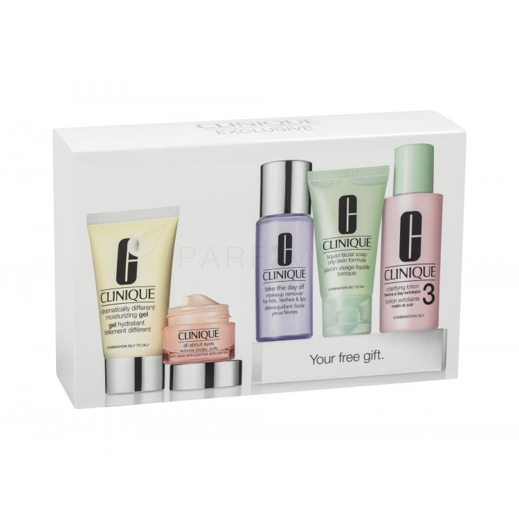 Clinique Daily Essentials Combination Skin Set cadou gel pentru ten 50 ml + crema de ochi All About Eyes 15 ml + sapun gel de curatare 30 ml + lotiune tonica Clarifying Lotion 3 60 ml + demachiant Take the Day Off 50 ml