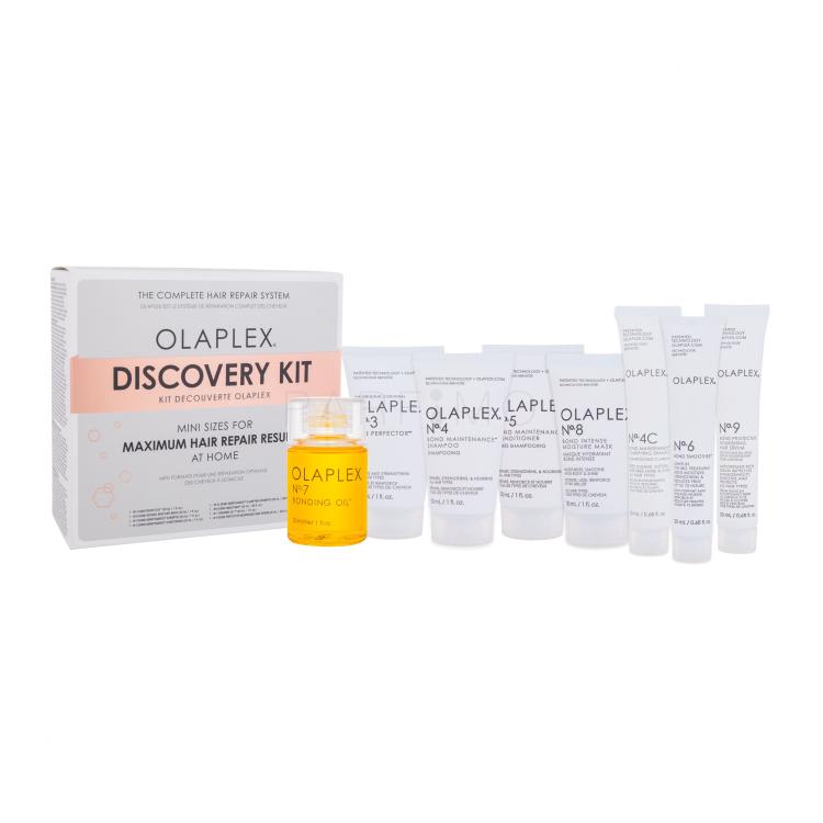 Olaplex Discovery Kit Set cadou Balsam Hair Perfector No.3 30 ml + sampon Bond Maintenance No.4 30 ml + balsam Bond Maintenance No.5 30 ml + masca Bond Intense Moisture No.8 30 ml + sampon Bond Maintenance Clarifying No.4C 20 ml + crema Bond Smoother No.6 20 ml + ulei Bonding Oil No.7 30 ml + ser Bo