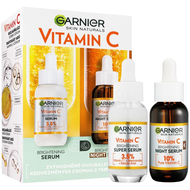 Garnier Skin Naturals Vitamin C Set cadou Ser de zi pentru fata Skin Naturals Vitamin C Brightening Super Serum 30 ml + ser de noapte pentru fata Skin Naturals Vitamin C Brightening Night Serum 30 ml