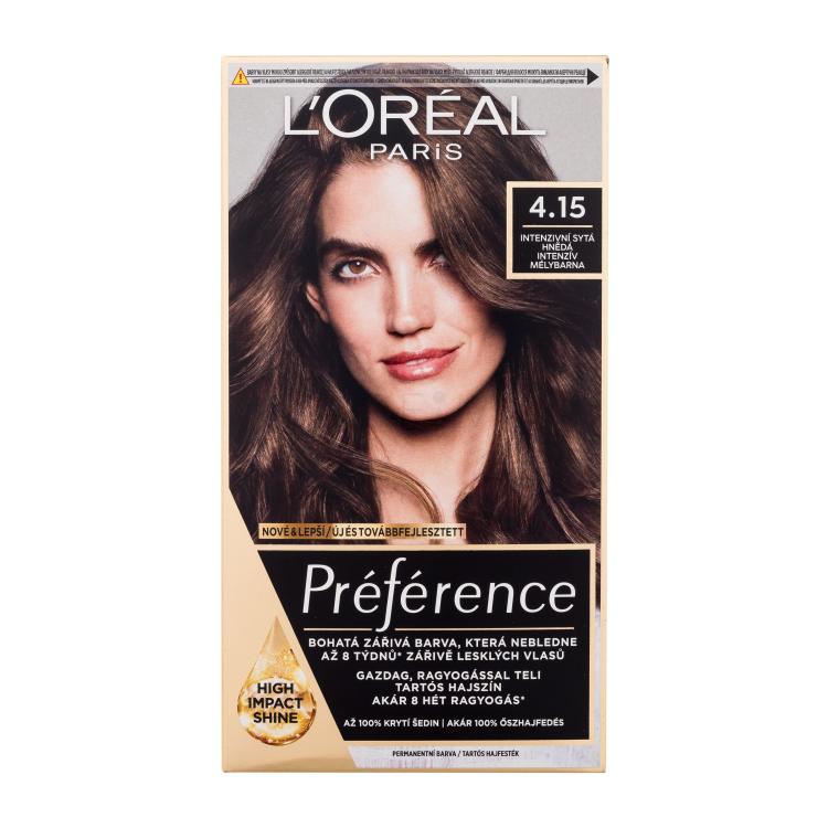 L&#039;Oréal Paris Préférence Vopsea de păr pentru femei 60 ml Nuanţă 4.15 Cutie cu defect