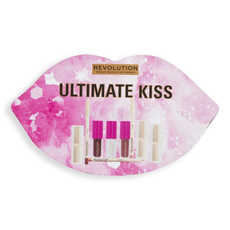 Makeup Revolution London Ultimate Kiss Gift Set Set cadou Ruj de buze Allure 3,2 g Chauffeur + ruj de buze Lip Allure 3,2 g Lover + ruj de buze Lip Allure 3,2 g Queen + creion de buze Satin Kiss 1 g Chauffeur + creion de buze Satin Kiss 1 g Lover + creion de buze Satin Kiss 1 g Queen + luciu de buze