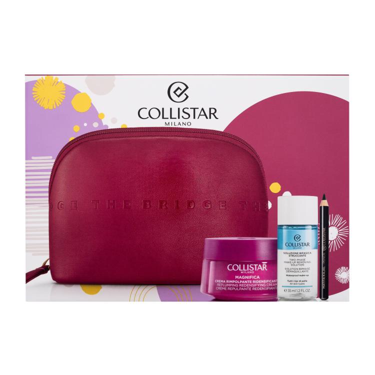 Collistar Magnifica Replumping Redensifying Cream Set cadou Crema de zi Magnifica Replumping Redensifying Cream 50 ml + demachiant bifazic Two Phase Make-up Removing Solution 35 ml + creion de ochi Kajal Pencil 0,8 g Black + geanta cosmetica The Bridge