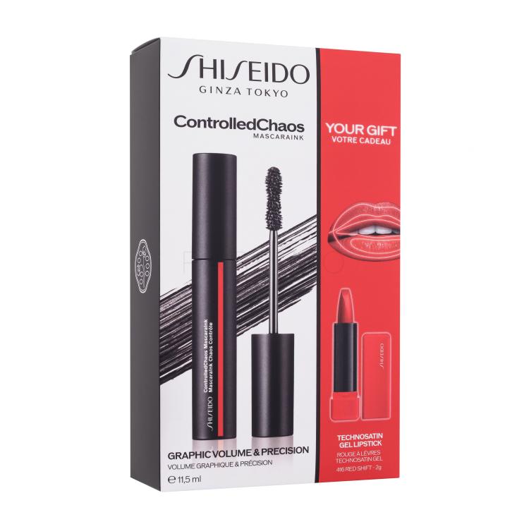 Shiseido ControlledChaos MascaraInk Set cadou Mascara ControlledChaos MascaraInk 11,5 ml + ruj de buze TechnoSatin Gel Lipstick 2 g 416 Red Shift