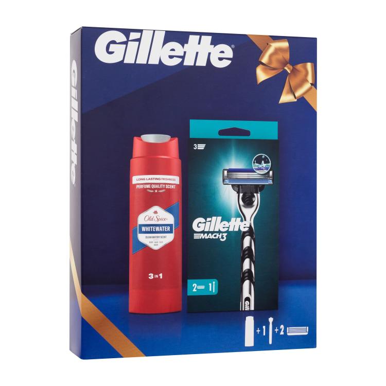 Gillette Mach3 Set cadou Aparat de ras 1 buc + capete de schimb 1 buc + gel de duș și șampon Old Spice Whitewater 3în1 250 ml