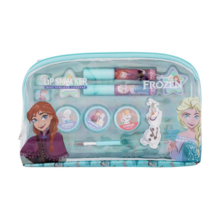 Lip Smacker Disney Frozen Essential Makeup Bag Set cadou Luciu de buze 2 x 2 ml + luciu de buze cremos 2 x 1,6 g + cremă iluminatoare 3 x 1,6 g + inel 2 buc + pandantiv + aplicator + geantă cosmetică