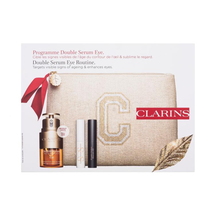 Clarins Double Serum Eye Set cadou Ser facial Double Serum Eye 20 ml + mascara SOS Lashes Serum Mascara 3 ml + mascara Wonder Perfect 4D Mascara 3 ml 01 Intense Black + geanta cosmetica ecologica