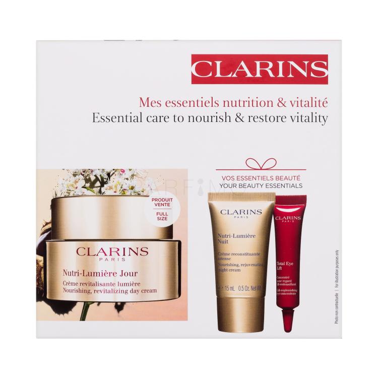 Clarins Nutri-Lumière Revitalizing Day Cream Set cadou Crema de zi Nutri-Lumiére Jour Day Cream 50 ml + crema de noapte Nutri-Lumiére Nuit Night Cream 15 ml + crema de ochi Total Eye Lift Eye Cream 7 ml