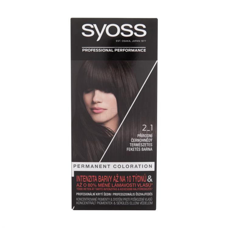 Syoss Permanent Coloration Vopsea de păr pentru femei 50 ml Nuanţă 2-1 Black-Brown Cutie cu defect