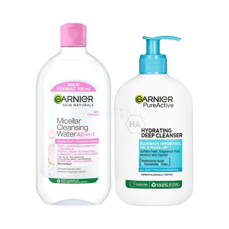 Set Apă micelară Garnier Skin Naturals Micellar Cleansing Water All-in-1 + Gel demachiant Garnier Pure Active Hydrating Deep Cleanser