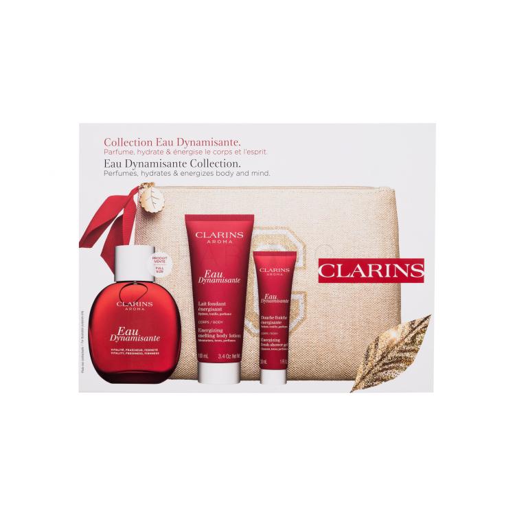 Clarins Eau Dynamisante Set cadou Loțiune de corp 100 ml + lapte de corp 100 ml + gel de duș 30 ml + trusă cosmetică