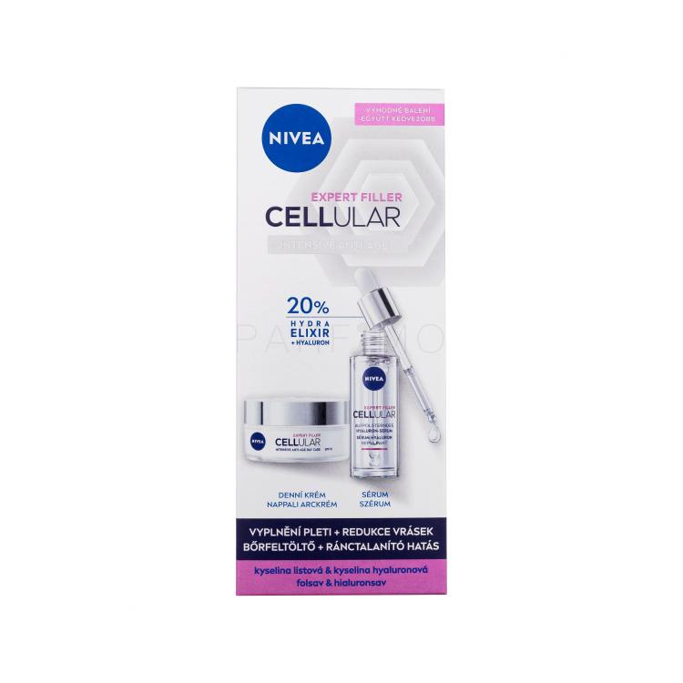 Nivea Cellular Expert Filler Intensive Anti-Age Set cadou Ser pentru ten Cellular Expert Filler Replumping Hyaluron Serum 30 ml + cremă de zi pentru ten Cellular Expert Filler Intensive Anti-Age Day Care SPF15 50 ml